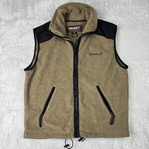 VTG Timberland Weathergear Fleece Vest USA Made Olive Full Zip Outdoor Sz M Y2K